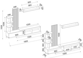 Σύνθεση τηλεόρασης Vermont Megapap χρώμα λευκό - sepet oak 180x40x193,8εκ.