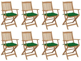 Καρέκλες Εξ. Χώρου Πτυσσόμενες 8 τεμ. Ξύλο Ακακίας &amp; Μαξιλάρια - Πράσινο