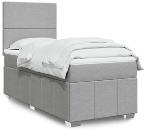 vidaXL Κρεβάτι Boxspring με Στρώμα Ανοιχτό Γκρι 90x190 εκ. Υφασμάτινο