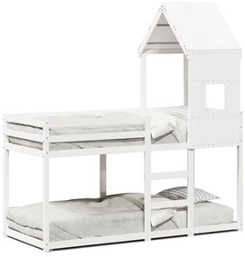 Κουκέτα με Οροφή Λευκό 90 x 200 εκ. από Μασίφ Ξύλο Πεύκου