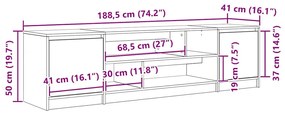 Έπιπλο Τηλεόρασης Μαύρο Δρυς 188,5x41x50 εκ. Επεξεργασμένο Ξύλο - Μαύρο