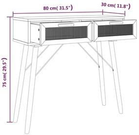 vidaXL Τραπέζι Κονσόλα Μαύρο 80x30x75 εκ. Μασίφ Πεύκο &amp; Φυσικό Ρατάν