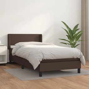 Κρεβάτι Boxspring με Στρώμα Καφέ 90x200 εκ. από Συνθετικό Δέρμα - Καφέ