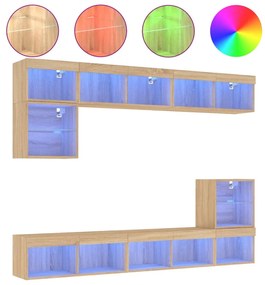 vidaXL Έπιπλα Τοίχου Τηλεόρασης 8 τεμ. LED Sonoma Δρυς από Επεξ. Ξύλο