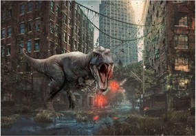 Αυτοκόλλητη φωτοταπετσαρία - Dinosaur in the City - 147x105