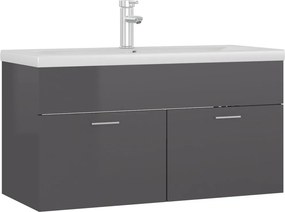 vidaXL Ντουλάπι Μπάνιου με Νιπτήρα Γυαλιστερό Γκρι από Επεξ. Ξύλο