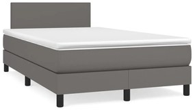 vidaXL Κρεβάτι Boxspring με Στρώμα &amp; LED Γκρι 120x190 εκ. Συνθ. Δέρμα