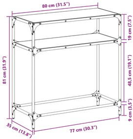 Τραπέζι Κονσόλα Επιφάνεια Μαύρο Γυαλί 80 x 35 x 81 εκ. Ατσάλι - Μαύρο