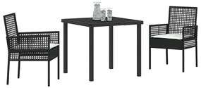 vidaXL Σέτ φαγητού για κήπο με μαξιλάρι 3 pcs Μαύρο Πολυ ράταν