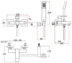 Μπαταρία λουτρού Eurorama Quadra -Χρωμέ