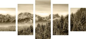 Εικόνα 5 μερών παγωμένα βουνά σε σχέδιο σέπια - 200x100