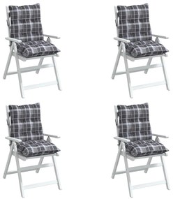 vidaXL Μαξιλάρια Καρέκλας Χαμηλή Πλάτη 4 τεμ. Γκρι Καρό Ύφασμα Oxford