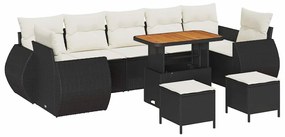 vidaXL Σετ Καναπέ Κήπου 10 pcs Μαύρο και κρεμ 90 x 55 x 71 cm