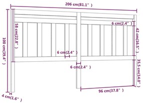 vidaXL Κεφαλάρι Κρεβατιού Μελί 206 x 4 x 100 εκ. από Μασίφ Ξύλο Πεύκου