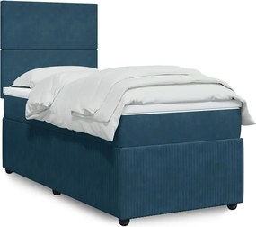 vidaXL Κρεβάτι Boxspring με Στρώμα Μπλε 90x200 εκ. Βελούδινο