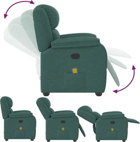 vidaXL Πολυθρόνα Μασάζ Ανακλινόμενη Σκούρο Πράσινο Υφασμάτινη