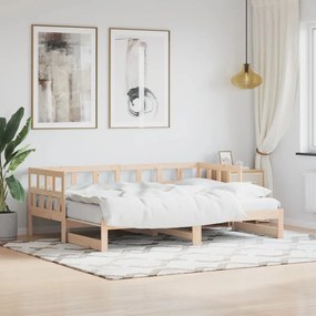 Καναπές Κρεβάτι Συρόμενος 90 x 190 εκ. Μασίφ Ξύλο Πεύκου - Καφέ