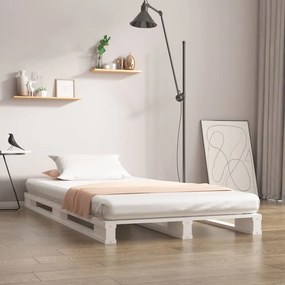Κρεβάτι Παλέτες Λευκό 75 x 190 εκ. Μασίφ Πεύκο Small Single