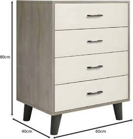 VANITY Συρταριέρα, με 4 Συρτάρια, Απόχρωση Sonoma Oak-Cream   1τμχ
