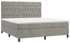 vidaXL Κρεβάτι Boxspring με Στρώμα & LED Αν.Γκρι 180x200 εκ. Βελούδινο