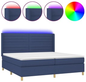 vidaXL Κρεβάτι Boxspring με Στρώμα &amp; LED Μπλε 200x200 εκ. Υφασμάτινο