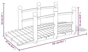 Γέφυρα Κήπου με Κάγκελα 150x67x56 εκ. Μασίφ Ξύλο Ερυθρελάτης - Καφέ