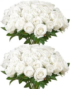 VEVOR 60 Pcs White Rose Artificial Flowers Realistic Bouquet for Xmas Home Decor
