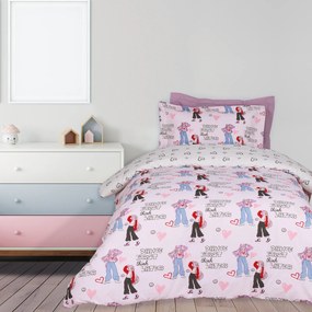 Σετ Σεντόνια Βαμβακερά Μονά 170x260εκ. Kid Line 4940 Ροζ-Γκρι Das Kids