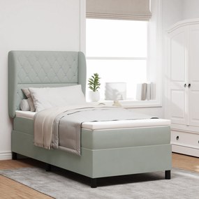 vidaXL κρεβάτι Box Spring με στρώμα  Ανοιχτό γκρι 90x190 εκ. Βελούδο