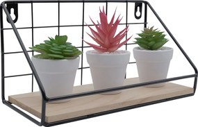 Μεταλλικό Ράφι Τοίχου με Ξύλινη Βάση 26x12.5x14cm