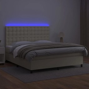 vidaXL Κρεβάτι Boxspring με Στρώμα &amp; LED Κρεμ 180x200 εκ. Συνθ. Δέρμα