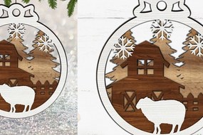 Σετ των 3 Intra απο ξύλο plywood 3mm-4mm πάχος Χριστουγεννιάτικο Στολίδι , Farm Δίασταση 8x8 cm INTRAFABR-84601063