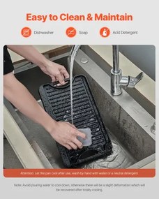 VEVOR 14x8.5 in Reversible Grill Griddle Pre-Seasoned BBQ Pan Cast Iron Black