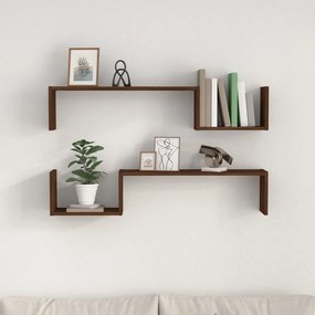 vidaXL Ράφια Τοίχου 2 τεμ. Καφέ Δρυς 100x15x20 εκ. Επεξεργασμένο Ξύλο