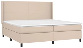 vidaXL Κρεβάτι Boxspring Στρώμα&amp;LED Καπουτσίνο 200x200 εκ. Συνθ. Δέρμα