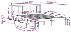 Σκελετός Κρεβατιού Χωρίς Στρώμα 140x190 εκ Μασίφ Ξύλο Πεύκου - Καφέ