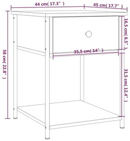 Κομοδίνα 2 τεμ Γκρι Sonoma 44x45x58 εκ. από Επεξεργασμένο Ξύλο - Γκρι