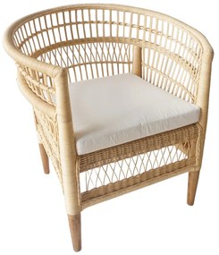 Πολυθρόνα Necorian paakoworld teak ξύλο με pe rattan σε φυσική απόχρωση και λευκό μαξιλάρι 80x70x87εκ
