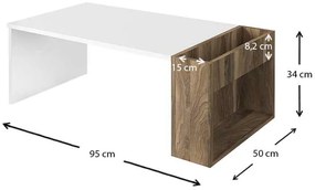 Τραπεζάκι σαλονιού View Megapap από μελαμίνη χρώμα λευκό - καρυδί 95x50x34εκ.