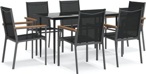 vidaXL Σετ Τραπεζαρίας Κήπου 7 Τεμαχίων Μαύρο Textilene &amp; Ατσάλι