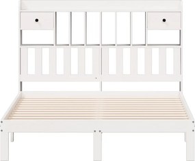 vidaXL Κρεβάτι Βιβλιοθήκη Χωρίς Στρώμα Λευκό 135x190 εκ Μασίφ Πεύκο