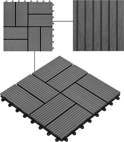 vidaXL Πλάκα Κατασκευής 11 pcs Γκρι 30 x 30 cm WPC