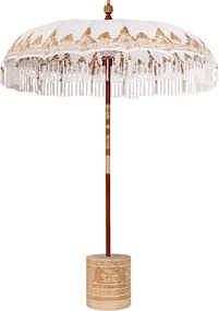 vidaXL Μπαλινέζικη ομπρέλα με βάση Κρεμ Ø 180-190 cm