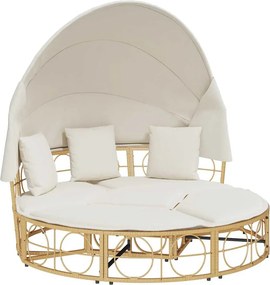 vidaXL Εξωτερική Lounge κρεβάτι με θόλο και μαξιλάρια Poly Rattan
