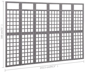 vidaXL Διαχωρ. Δωματίου/Καφασωτό 6 Πάνελ Γκρι 242,5x180 εκ Ξύλο Ελάτης