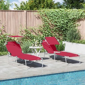 vidaXL Ξαπλώστρα 2 pcs Κόκκινο 58 x 188 x 77 εκ. Πολυεστέρας