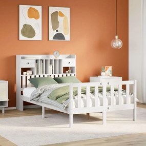 Κρεβάτι Βιβλιοθήκη Χωρίς Στρώμα Λευκό 135x190 εκ Μασίφ Πεύκο