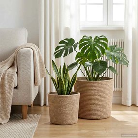 vidaXL Σετ Γλαστρών 2 pcs Φυσικό Ø 28 x 28 εκ 100% Γιούτα Τοσσά