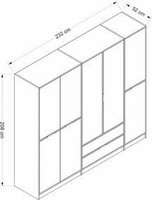 Πενταφυλλη Ντουλαπα Ανθρακι/Χρυσο ELINA 52x232x208
