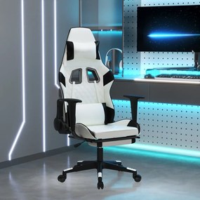 Καρέκλα Gaming Μασάζ Υποπόδιο Λευκό &amp; Μαύρο από Συνθετικό Δέρμα